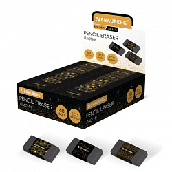 Ластик BRAUBERG "GOLDEN BLACK", 50х24х10 мм, прямоугольный, картонный держатель, экологичный ПВХ, ассорти, 272728