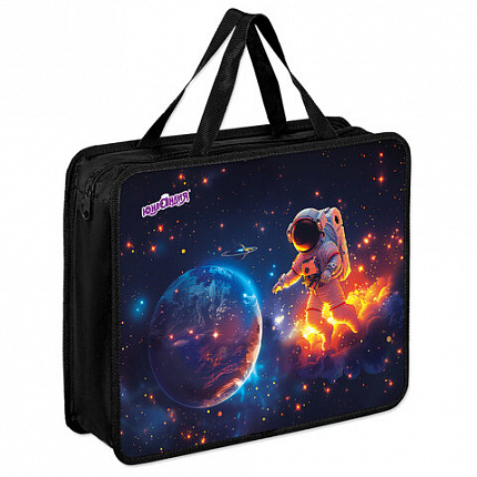 Папка на молнии с ручками ЮНЛАНДИЯ А4, 1 отделение, пластик, 80 мм, "Space explorer", 273365