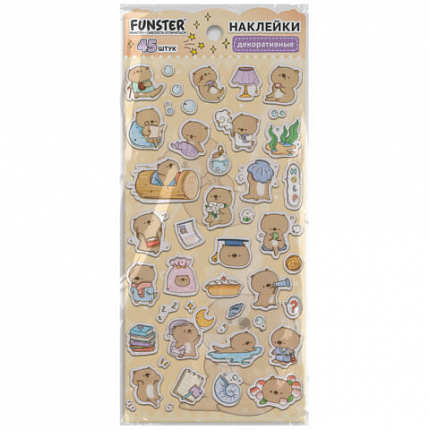 Наклейки декоративные "Милые животные", 17,5х9 см, ассорти 6 видов, FUNSTER (ФАНСТЕР), 6666081