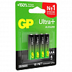Батарейки КОМПЛЕКТ 4 шт., GP Ultra Plus G-Tech, AAA (LR03), алкалиновые, мизинчиковые, 24AUPA21-2CRSB4