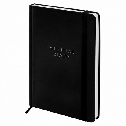 Ежедневник недатированный с резинкой А5 145х203 мм, BRAUBERG, твердый, 160 л., "Minimal", черный, 116299