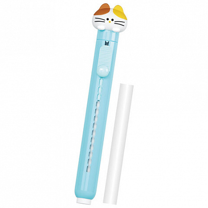 Ластик выдвижной с топпером + 1 сменный ластик FUNSTER (ФАНСТЕР) "КОТЁНОК", 125х12х12 мм, белый, голубой держатель, блистер, 274021