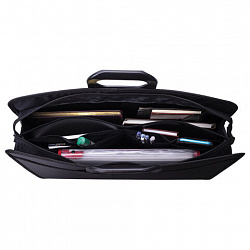 Папка-портфель пластиковая БОЛЬШОГО ФОРМАТА BRAUBERG "ПОРТФОЛИО" А3 (470х380х130 мм), 3 отделения, черная, 223081