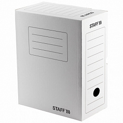 Короб архивный с клапаном А4 (260х325 мм), 150 мм, до 1400 листов, микрогофрокартон, БЕЛЫЙ, STAFF, 128866