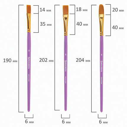 Кисти синтетика BRAUBERG, НАБОР 10 шт., фиолетовые (Круглые; Овальные; Плоские; Лайнеры), 201029