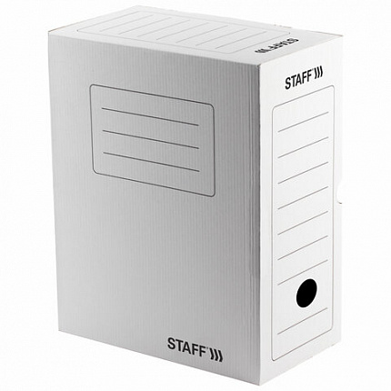Короб архивный с клапаном А4 (260х325 мм), 150 мм, до 1400 листов, микрогофрокартон, БЕЛЫЙ, STAFF, 128866