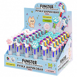 Ручка мини многоцветная с топпером шариковая автоматическая 4 ЦВЕТА FUNSTER (ФАНСТЕР) "MIX", ассорти, узел 0,7 мм, письма 0,35, 144378