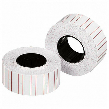 Этикет-лента 21х12 мм, прямоугольная, белая с красной полосой, КОМПЛЕКТ 10 рулонов по 1000 этикеток, 117546