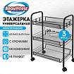 Этажерка (тележка) BOOMHOUSE (БУМХАУС) RC-003 3 яруса, на колесах, В62,5хШ42,5хГ25,5 см, металл, черная, 701455