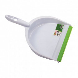 Совок для мусора КОМПЛЕКТ+ щетка сметка, пластиковые, резиновая кромка, бело-зеленый, ЛЮБАША, 603615