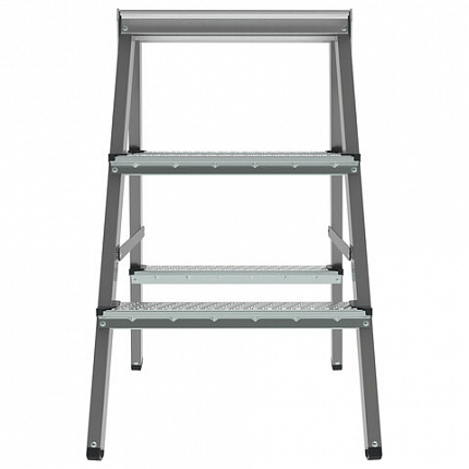 Стремянка стальная двухсторонняя 2х3 ступени, высота площадки 0,66м, алюминиевая площадка 35х16см, до 150кг, вес 4,2кг НОВАЯ ВЫСОТА, 1160203