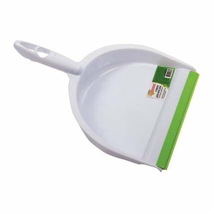 Совок для мусора КОМПЛЕКТ+ щетка сметка, пластиковые, резиновая кромка, бело-зеленый, ЛЮБАША, 603615