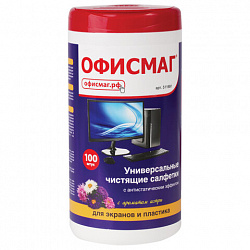 Салфетки для экранов всех типов и пластика ОФИСМАГ с ароматом "АСТРА", туба 100 шт., влажные, 511691