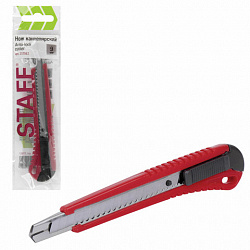 Нож канцелярский 9 мм STAFF "Profit", усиленный, металлические направляющие, автофиксатор, ассорти, 237082