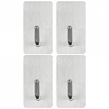 Крючки самоклеящиеся универсальные 2,5x4,5 см, КОМПЛЕКТ 4 шт., сталь, серебристые, LAIMA HOME, 608788