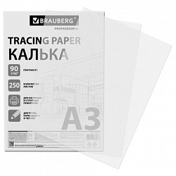 Калька А3 ВЫСОКОЙ ПРОЗРАЧНОСТИ, ПЛОТНАЯ, для печати и творчества, 90 г/м2, 250 листов, BRAUBERG, 116641