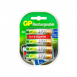 Батарейки аккумуляторные GP, АА (HR6), Ni-Mh, 2600 mAh, 4 шт. (ПРОМО 3+1), блистер, 270AAHC3/1-2CR4