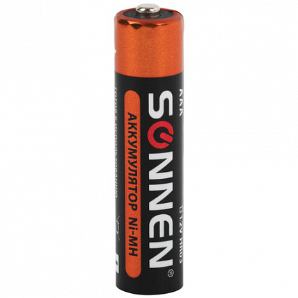 Батарейки аккумуляторные Ni-Mh мизинчиковые КОМПЛЕКТ 4 шт., AAA (HR03) 650 mAh, SONNEN, 455609