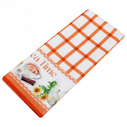 Салфетка из МИКРОФИБРЫ универсальная, 40х60 см, оранжевая клетка, орнамент, 240 г/м2, BOOMHOUSE (БУМХАУС), 700877