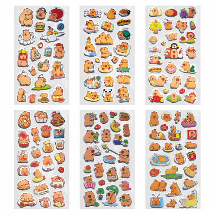 Наклейки зефирные "Капибары", 18х9,5 см, ассорти 6 видов, FUNSTER (ФАНСТЕР), 666093