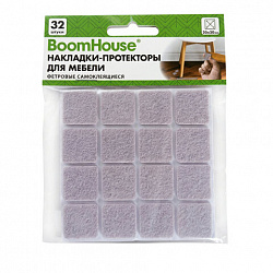 Накладки-протекторы для мебели ФЕТР самоклеящиеся, 20х20мм, бежевые, КОМПЛЕКТ 32 шт, BoomHouse, 701818