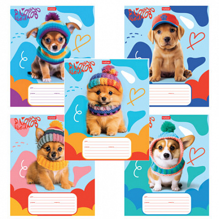 Тетрадь 12 л., HATBER клетка, обложка картон, "Мы - пёсики!" (микс в спайке), 089268, 12Т5В1