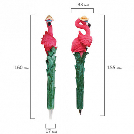 Ручка фигурная "ФЛАМИНГО", СИНЯЯ, 4 дизайна ассорти, линия письма 0,5 мм, дисплей, BRAUBERG, 142760