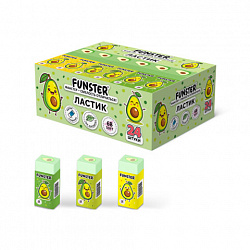 Ластик FUNSTER (ФАНСТЕР) "AVOCADO", 50х21х16 мм, прямоугольный, картонный держатель, экологичный ПВХ, ассорти, 272723