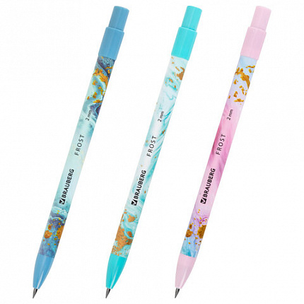 Карандаш механический цанговый 2 мм, BRAUBERG "FROST", HB, встроенная точилка, корпус ассорти, 182062