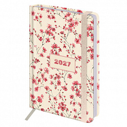 Ежедневник датированный 2027 с резинкой, 145х203 мм, А5, BRAUBERG, твердый, "Flower pattern", 117831