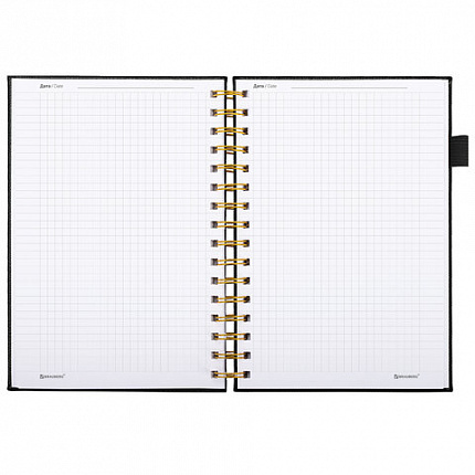 Бизнес-тетрадь на гребне А5 148х216 мм, BRAUBERG "Calipso" под кожу, резинка, клетка, 80 л., черная, 116252