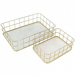 Органайзер для косметики корзинка 2 штуки из металла MONTE VITA (МОНТЕ ВИТА), 24х16х6,3 см + 17х12х6 см, золото, 272483