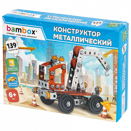 Конструктор металлический "Кран", цветной, с подвижными деталями, 139 элементов, BAMBOX (БАМБОКС), 667032