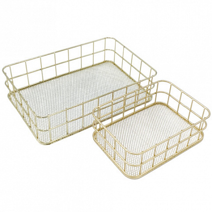 Органайзер для косметики корзинка 2 штуки из металла MONTE VITA:24х16х6,3см+17х12х6см, золото, 272483