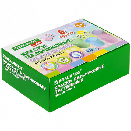 Краски пальчиковые пастельные для малышей от 1 года, 6 цветов по 40 мл, BRAUBERG KIDS, 192398