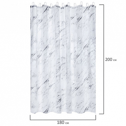 Шторка для ванной ПОЛИЭСТЕР, 180х200 см, кольца в комплекте, БЕЛЫЙ МРАМОР, PRIMILA (ПРИМИЛА), 700084