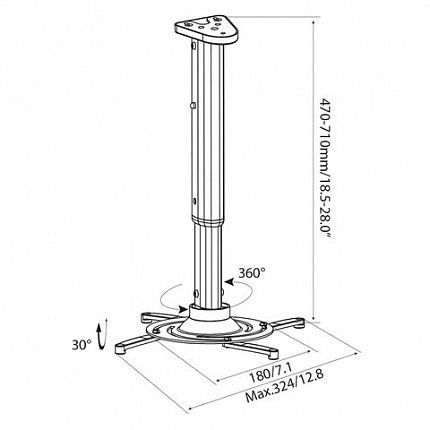 Кронштейн для проекторов настенно-потолочный CACTUS CS-VM-PR05L-AL, высота 47-71 см, 22 кг
