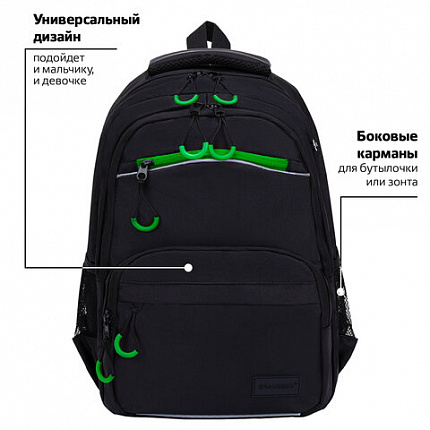 Рюкзак BRAUBERG FORCE, 2 отделения, 5 карманов, "Neon green", 39х28х17 см, 273153