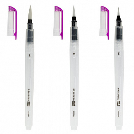 Кисти художественные с резервуаром для воды, синтетика, набор 3 шт., BRAUBERG ART DEBUT, 200964