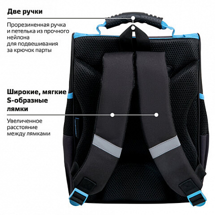 Ранец ПИФАГОР BASIC, 1 отделение, 3 кармана, эргономичная спинка, "Злая акула", 35х28х18 см, 272044