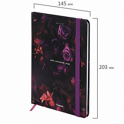 Блокнот с резинкой в клетку 96 л., А5 145х203 мм, твердая обложка с фольгой, BRAUBERG, "Цветы", 116327