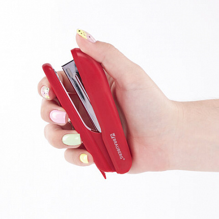 Степлер №10 BRAUBERG "SX-19", до 12 листов, с антистеплером, красный, 228589