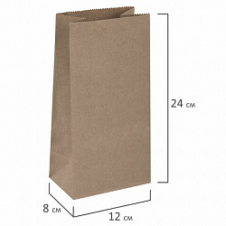 Крафт-пакет бумажный 12х8х24 см, КОМПЛЕКТ 100 шт., плотность 90 г/м2, LAIMA ECO CRAFT, 609682