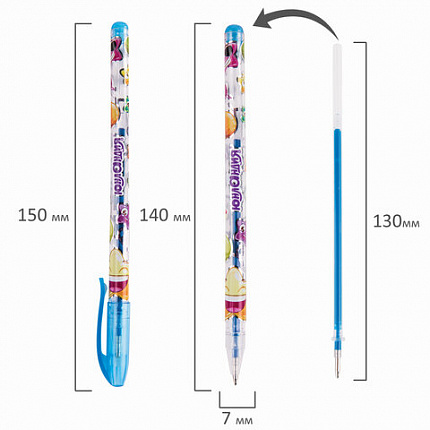 Ручки гелевые ЮНЛАНДИЯ, НАБОР 6 ЦВЕТОВ, БЛЕСТКИ, корпус с печатью, узел 0,7 мм, линия письма 0,5 мм, 142802