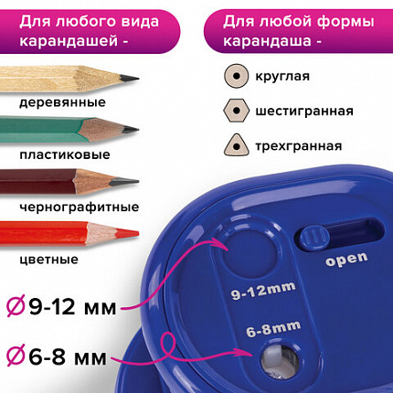 Точилка электрическая BRAUBERG "STANDARD", 2 отверстия для карандашей (включая утолщенные), питание от 4 батареек АА, 228423