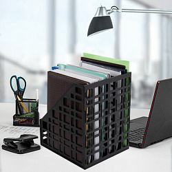 Лоток вертикальный для бумаг BRAUBERG "ULTRA", 240 мм, 6 отделений, сетчатый, сборный, черный, 238251