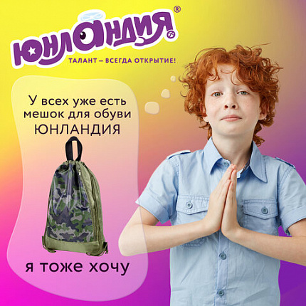 Мешок для обуви ЮНЛАНДИЯ, с ручками, боковой карман на молнии, 46х36 см, "Camo Mode", 271613