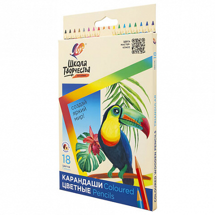 Карандаши цветные ЛУЧ "Школа Творчества", 18 цветов, трехгранные, натуральное дерево, 30С 1807-08