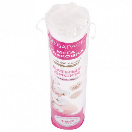 Ватные диски двусторонние 180 шт., с эффектом прошитого края, ЗОЛОТОЙ ИДЕАЛ, 100% хлопок, 116531