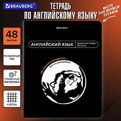 Тетрадь предметная МЕМЫ 48 л., TWIN-лак, АНГЛИЙСКИЙ ЯЗЫК, клетка, подсказки, BRAUBERG, 405098